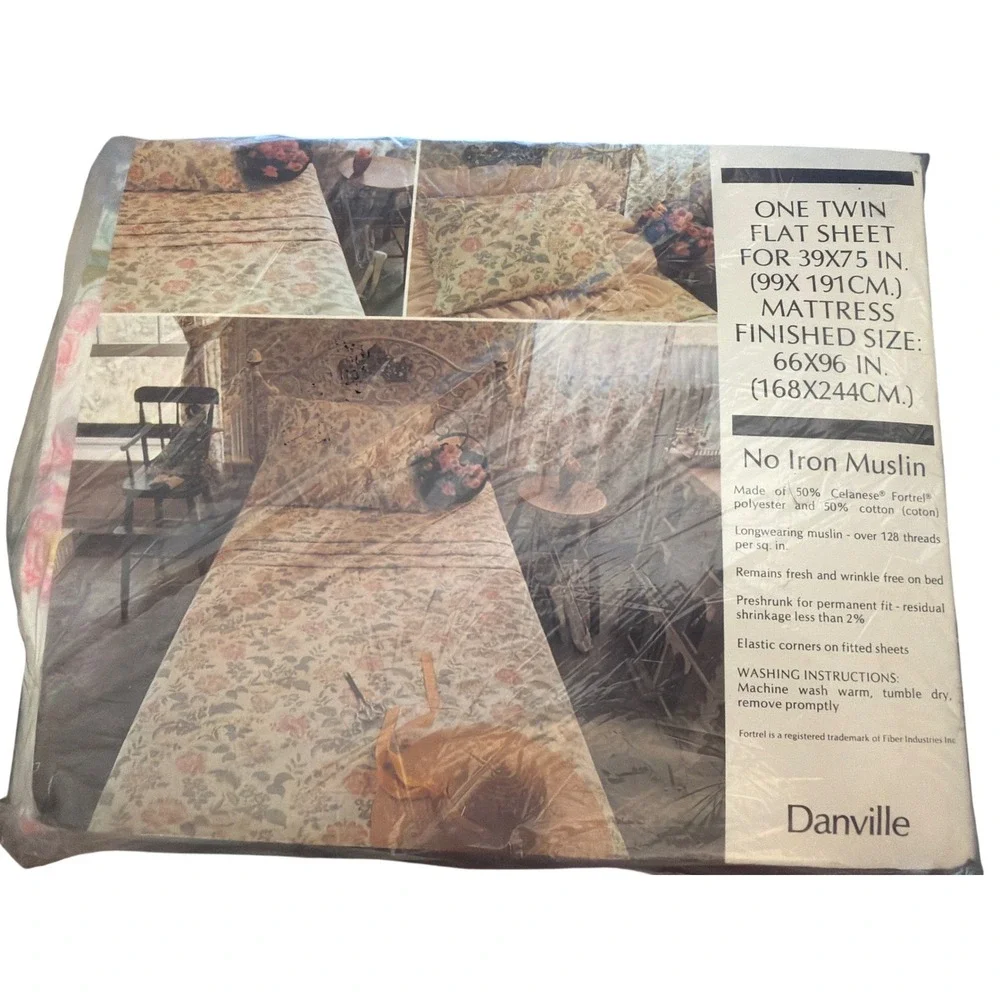 Vintage Danville Doulton Rose Twin Flat Sheet Cottagecore Floral Grandmillennial